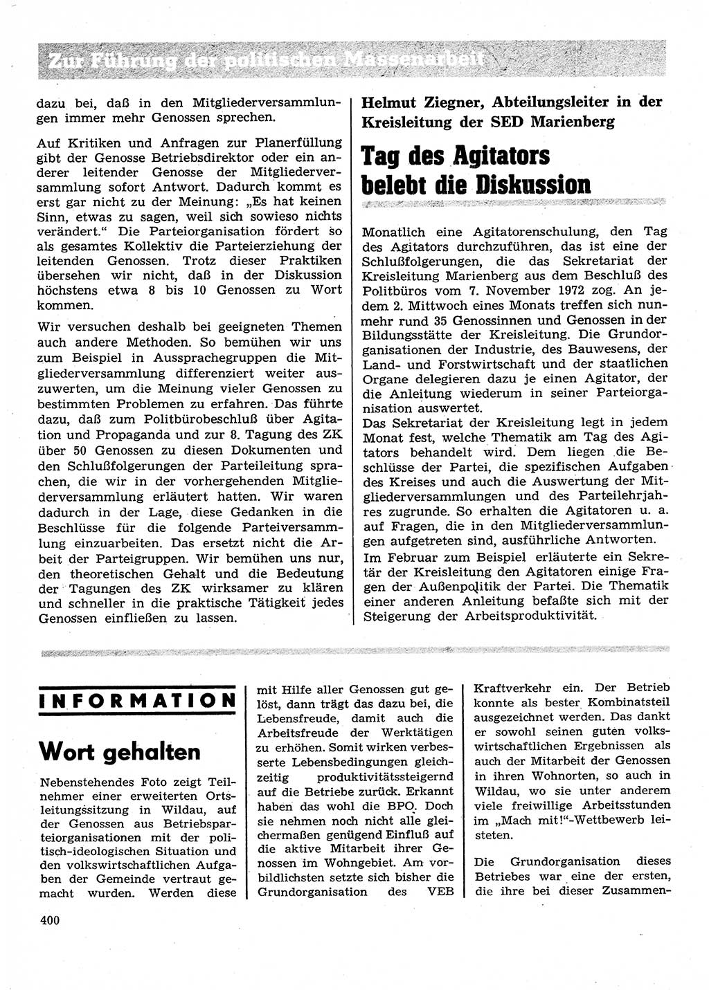 Neuer Weg (NW), Organ des Zentralkomitees (ZK) der SED (Sozialistische Einheitspartei Deutschlands) für Fragen des Parteilebens, 28. Jahrgang [Deutsche Demokratische Republik (DDR)] 1973, Seite 400 (NW ZK SED DDR 1973, S. 400)