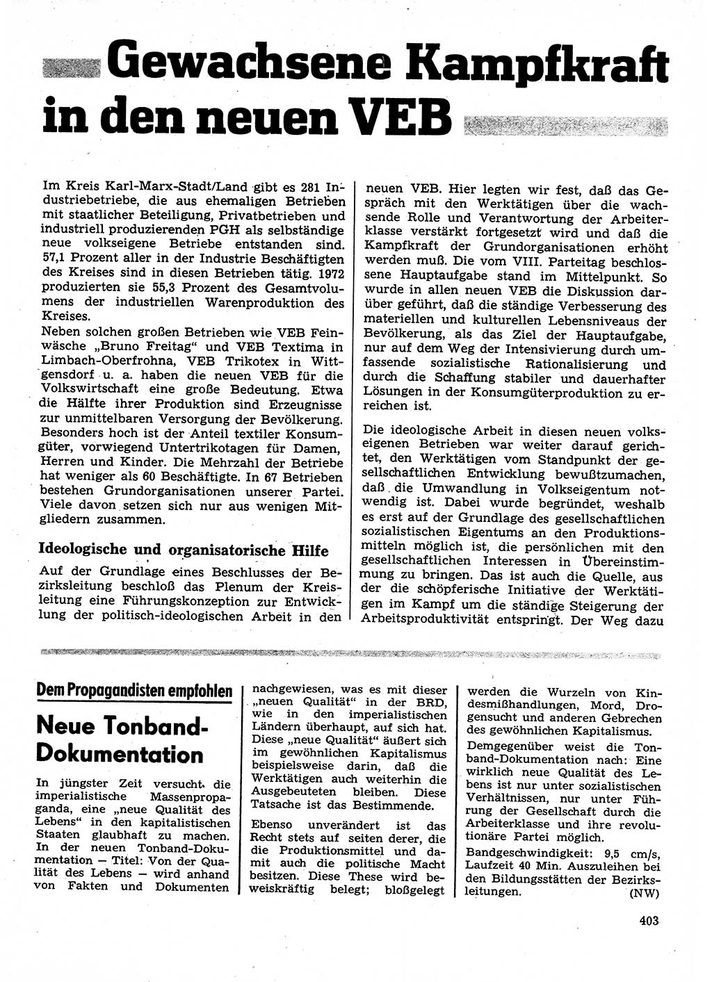 Neuer Weg (NW), Organ des Zentralkomitees (ZK) der SED (Sozialistische Einheitspartei Deutschlands) für Fragen des Parteilebens, 28. Jahrgang [Deutsche Demokratische Republik (DDR)] 1973, Seite 403 (NW ZK SED DDR 1973, S. 403)