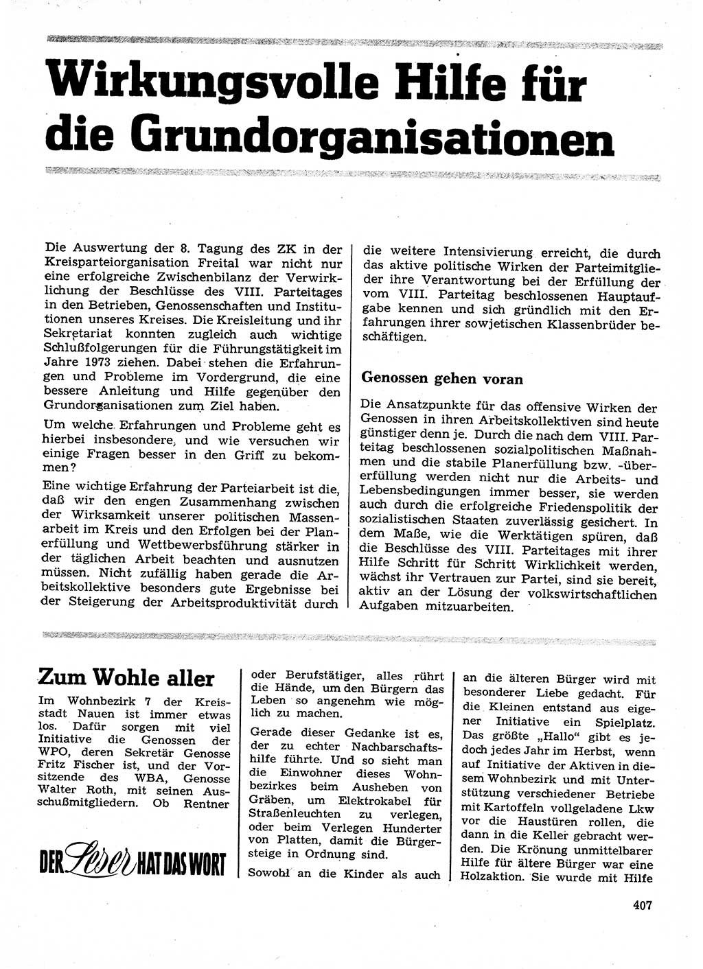 Neuer Weg (NW), Organ des Zentralkomitees (ZK) der SED (Sozialistische Einheitspartei Deutschlands) für Fragen des Parteilebens, 28. Jahrgang [Deutsche Demokratische Republik (DDR)] 1973, Seite 407 (NW ZK SED DDR 1973, S. 407)