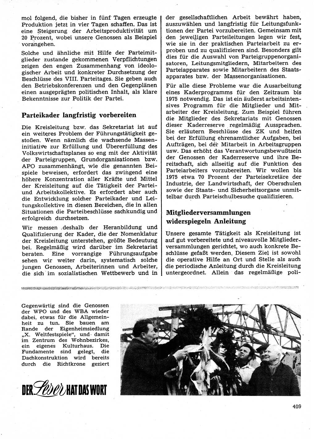 Neuer Weg (NW), Organ des Zentralkomitees (ZK) der SED (Sozialistische Einheitspartei Deutschlands) für Fragen des Parteilebens, 28. Jahrgang [Deutsche Demokratische Republik (DDR)] 1973, Seite 409 (NW ZK SED DDR 1973, S. 409)