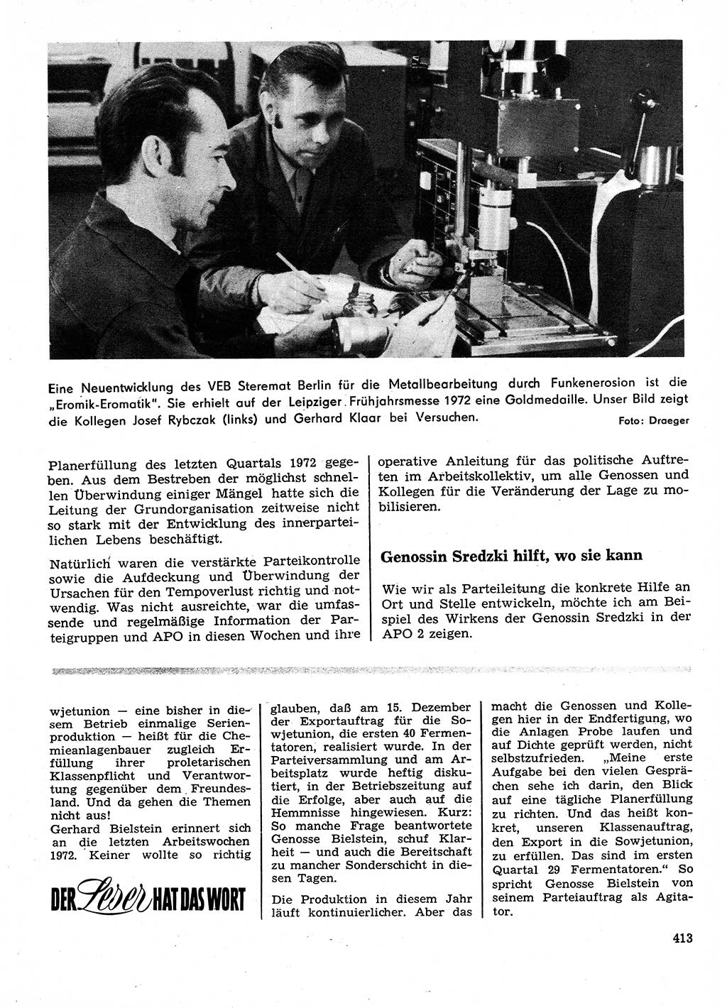 Neuer Weg (NW), Organ des Zentralkomitees (ZK) der SED (Sozialistische Einheitspartei Deutschlands) für Fragen des Parteilebens, 28. Jahrgang [Deutsche Demokratische Republik (DDR)] 1973, Seite 413 (NW ZK SED DDR 1973, S. 413)