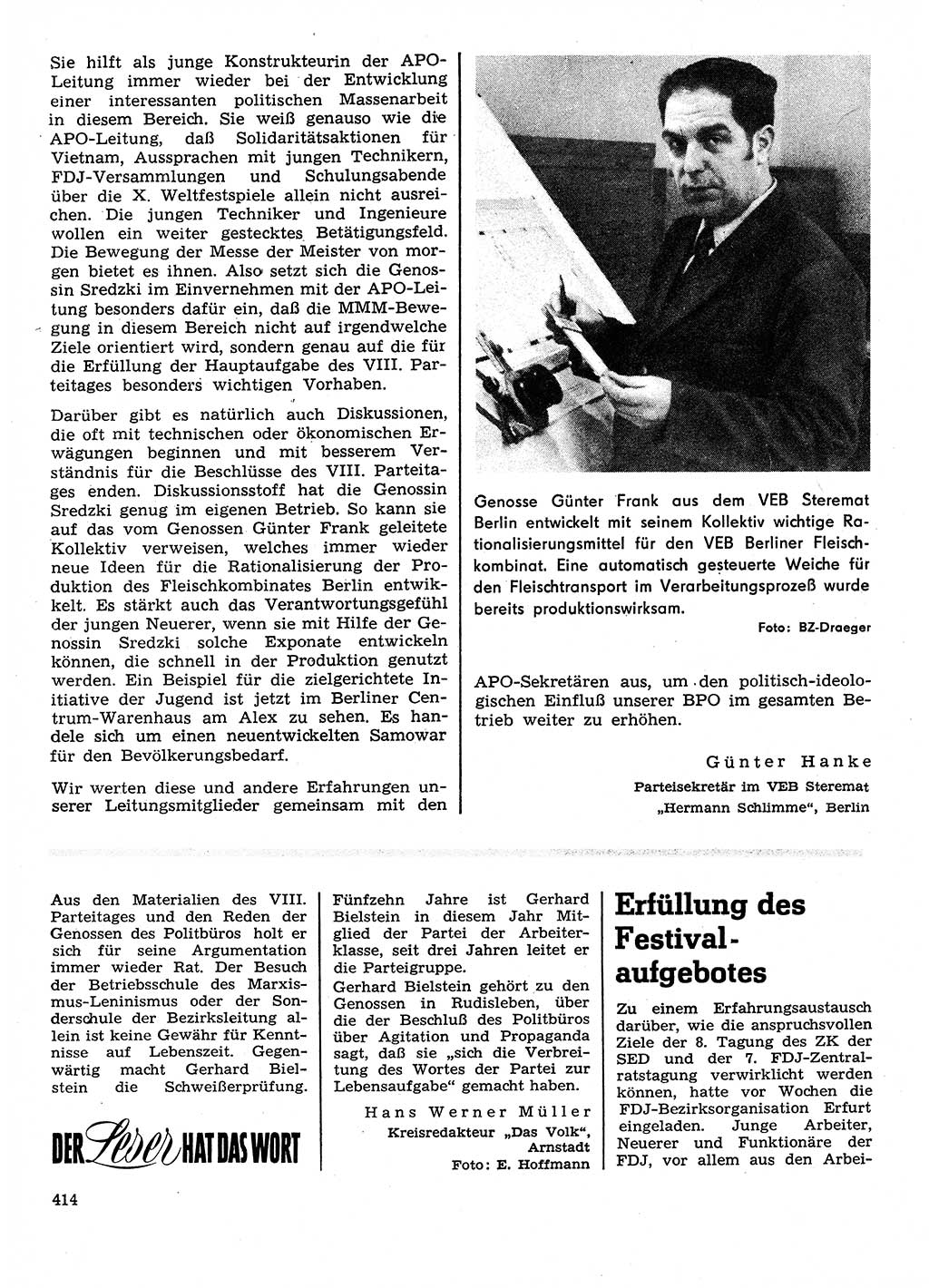 Neuer Weg (NW), Organ des Zentralkomitees (ZK) der SED (Sozialistische Einheitspartei Deutschlands) für Fragen des Parteilebens, 28. Jahrgang [Deutsche Demokratische Republik (DDR)] 1973, Seite 414 (NW ZK SED DDR 1973, S. 414)