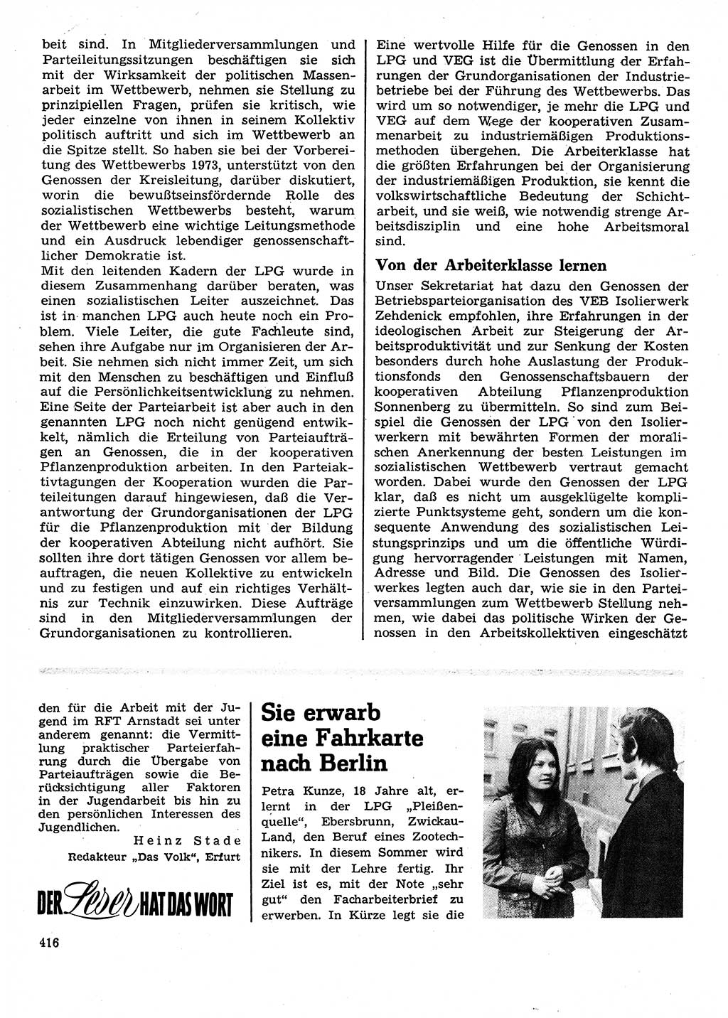 Neuer Weg (NW), Organ des Zentralkomitees (ZK) der SED (Sozialistische Einheitspartei Deutschlands) für Fragen des Parteilebens, 28. Jahrgang [Deutsche Demokratische Republik (DDR)] 1973, Seite 416 (NW ZK SED DDR 1973, S. 416)