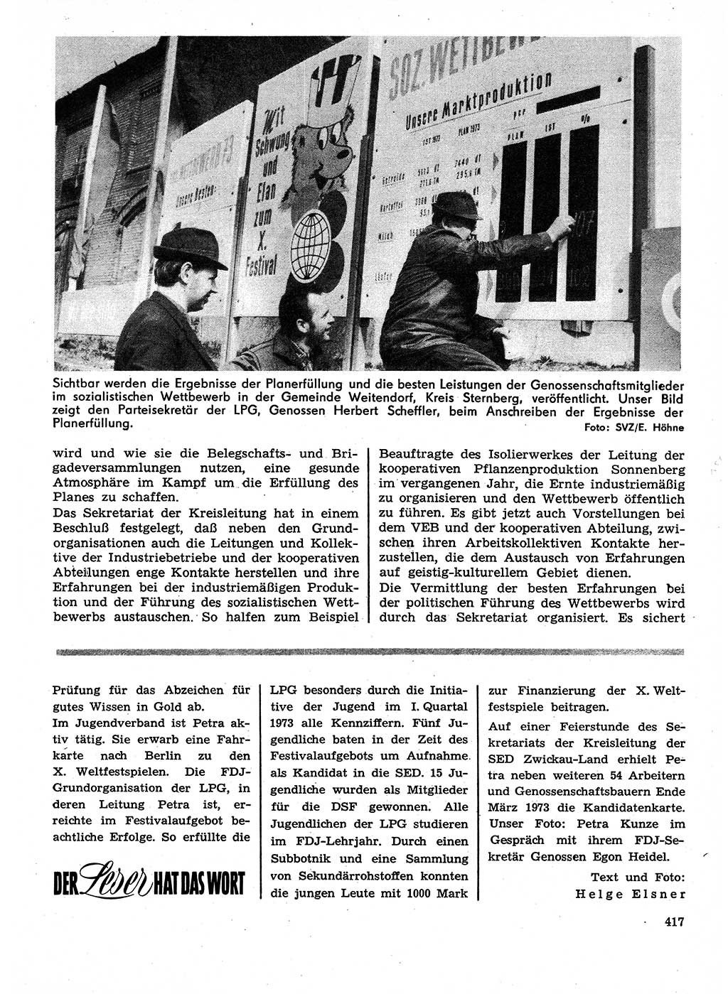 Neuer Weg (NW), Organ des Zentralkomitees (ZK) der SED (Sozialistische Einheitspartei Deutschlands) für Fragen des Parteilebens, 28. Jahrgang [Deutsche Demokratische Republik (DDR)] 1973, Seite 417 (NW ZK SED DDR 1973, S. 417)