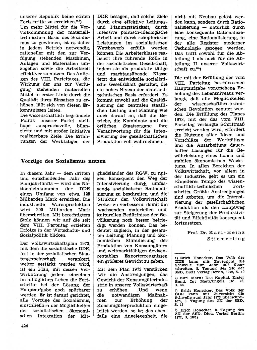 Neuer Weg (NW), Organ des Zentralkomitees (ZK) der SED (Sozialistische Einheitspartei Deutschlands) für Fragen des Parteilebens, 28. Jahrgang [Deutsche Demokratische Republik (DDR)] 1973, Seite 424 (NW ZK SED DDR 1973, S. 424)