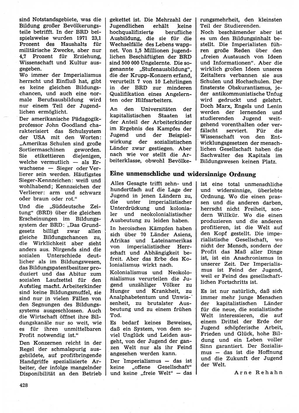 Neuer Weg (NW), Organ des Zentralkomitees (ZK) der SED (Sozialistische Einheitspartei Deutschlands) für Fragen des Parteilebens, 28. Jahrgang [Deutsche Demokratische Republik (DDR)] 1973, Seite 428 (NW ZK SED DDR 1973, S. 428)