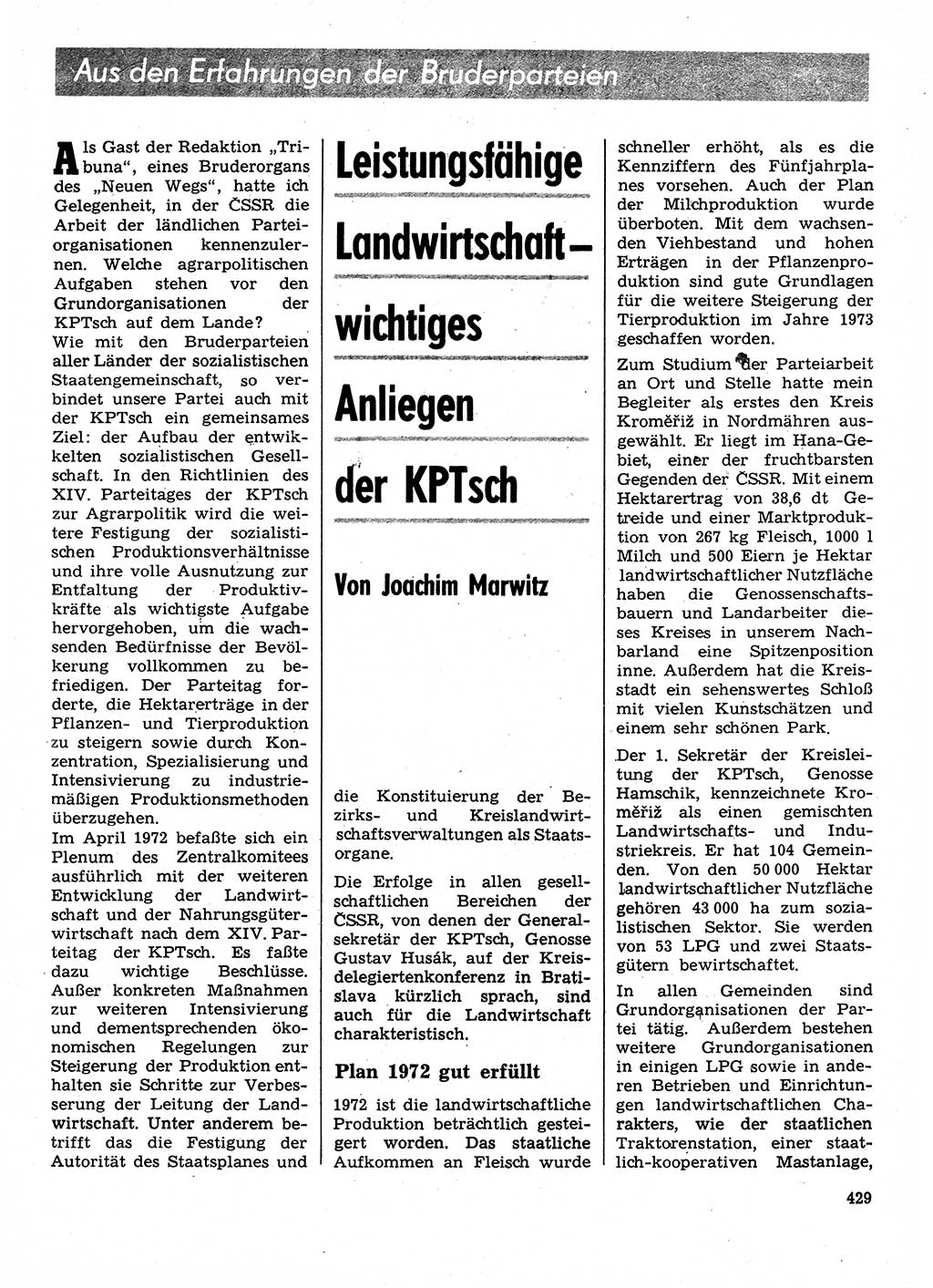 Neuer Weg (NW), Organ des Zentralkomitees (ZK) der SED (Sozialistische Einheitspartei Deutschlands) für Fragen des Parteilebens, 28. Jahrgang [Deutsche Demokratische Republik (DDR)] 1973, Seite 429 (NW ZK SED DDR 1973, S. 429)