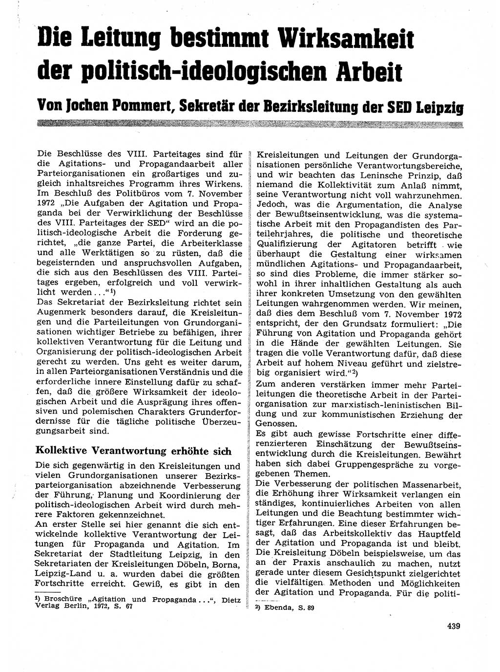 Neuer Weg (NW), Organ des Zentralkomitees (ZK) der SED (Sozialistische Einheitspartei Deutschlands) für Fragen des Parteilebens, 28. Jahrgang [Deutsche Demokratische Republik (DDR)] 1973, Seite 439 (NW ZK SED DDR 1973, S. 439)