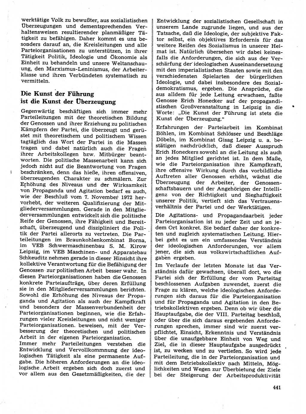 Neuer Weg (NW), Organ des Zentralkomitees (ZK) der SED (Sozialistische Einheitspartei Deutschlands) für Fragen des Parteilebens, 28. Jahrgang [Deutsche Demokratische Republik (DDR)] 1973, Seite 441 (NW ZK SED DDR 1973, S. 441)