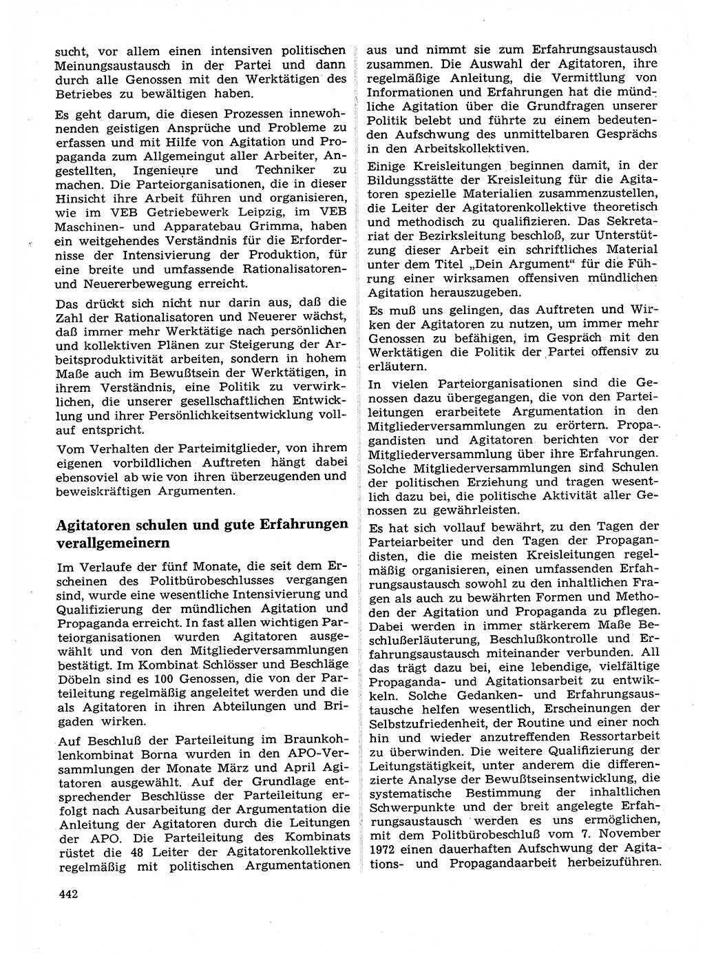 Neuer Weg (NW), Organ des Zentralkomitees (ZK) der SED (Sozialistische Einheitspartei Deutschlands) für Fragen des Parteilebens, 28. Jahrgang [Deutsche Demokratische Republik (DDR)] 1973, Seite 442 (NW ZK SED DDR 1973, S. 442)