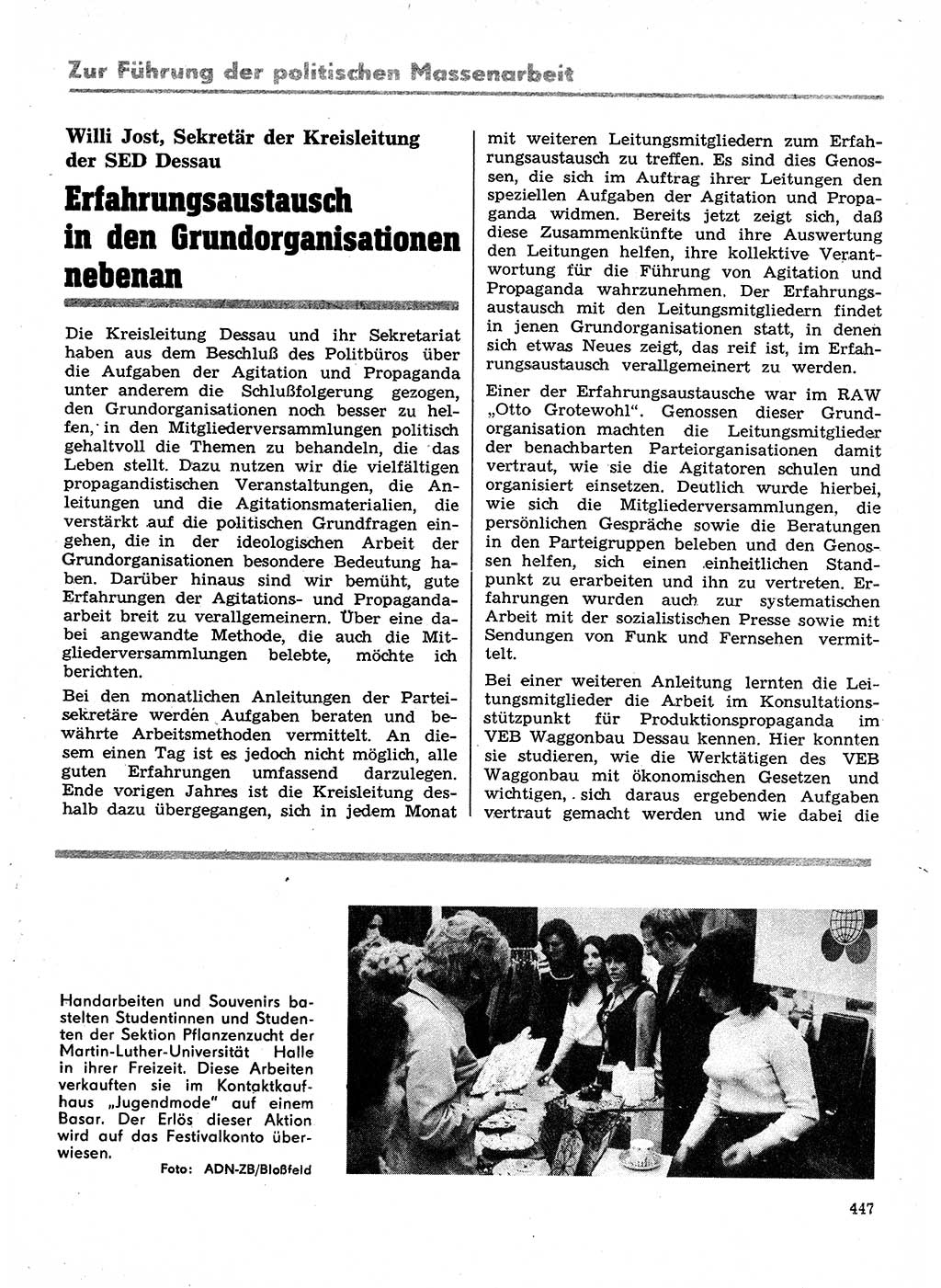 Neuer Weg (NW), Organ des Zentralkomitees (ZK) der SED (Sozialistische Einheitspartei Deutschlands) für Fragen des Parteilebens, 28. Jahrgang [Deutsche Demokratische Republik (DDR)] 1973, Seite 447 (NW ZK SED DDR 1973, S. 447)