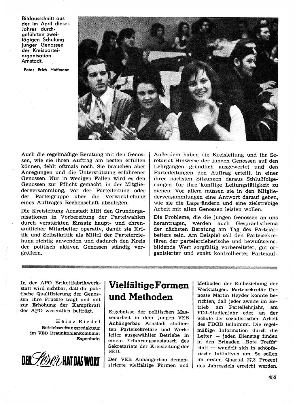 Neuer Weg (NW), Organ des Zentralkomitees (ZK) der SED (Sozialistische Einheitspartei Deutschlands) für Fragen des Parteilebens, 28. Jahrgang [Deutsche Demokratische Republik (DDR)] 1973, Seite 453 (NW ZK SED DDR 1973, S. 453)
