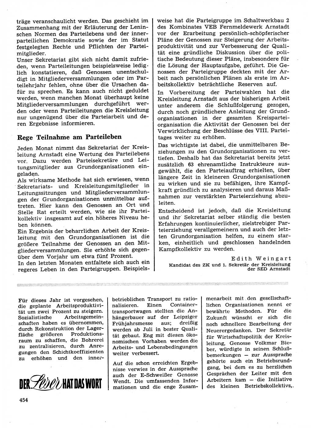Neuer Weg (NW), Organ des Zentralkomitees (ZK) der SED (Sozialistische Einheitspartei Deutschlands) für Fragen des Parteilebens, 28. Jahrgang [Deutsche Demokratische Republik (DDR)] 1973, Seite 454 (NW ZK SED DDR 1973, S. 454)
