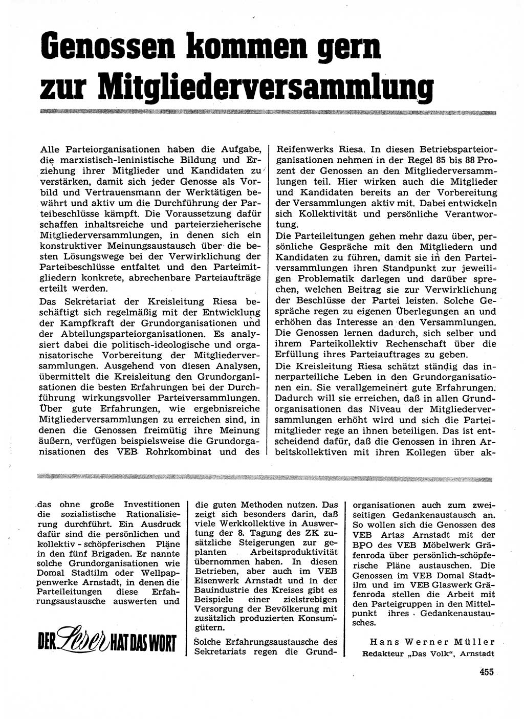 Neuer Weg (NW), Organ des Zentralkomitees (ZK) der SED (Sozialistische Einheitspartei Deutschlands) für Fragen des Parteilebens, 28. Jahrgang [Deutsche Demokratische Republik (DDR)] 1973, Seite 455 (NW ZK SED DDR 1973, S. 455)