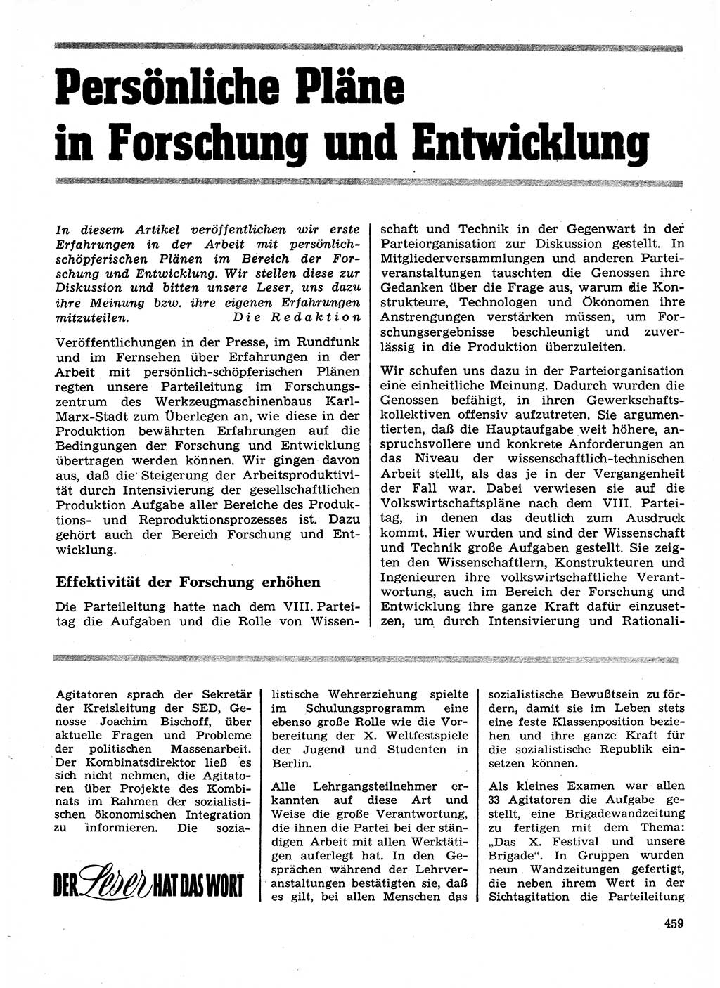 Neuer Weg (NW), Organ des Zentralkomitees (ZK) der SED (Sozialistische Einheitspartei Deutschlands) für Fragen des Parteilebens, 28. Jahrgang [Deutsche Demokratische Republik (DDR)] 1973, Seite 459 (NW ZK SED DDR 1973, S. 459)