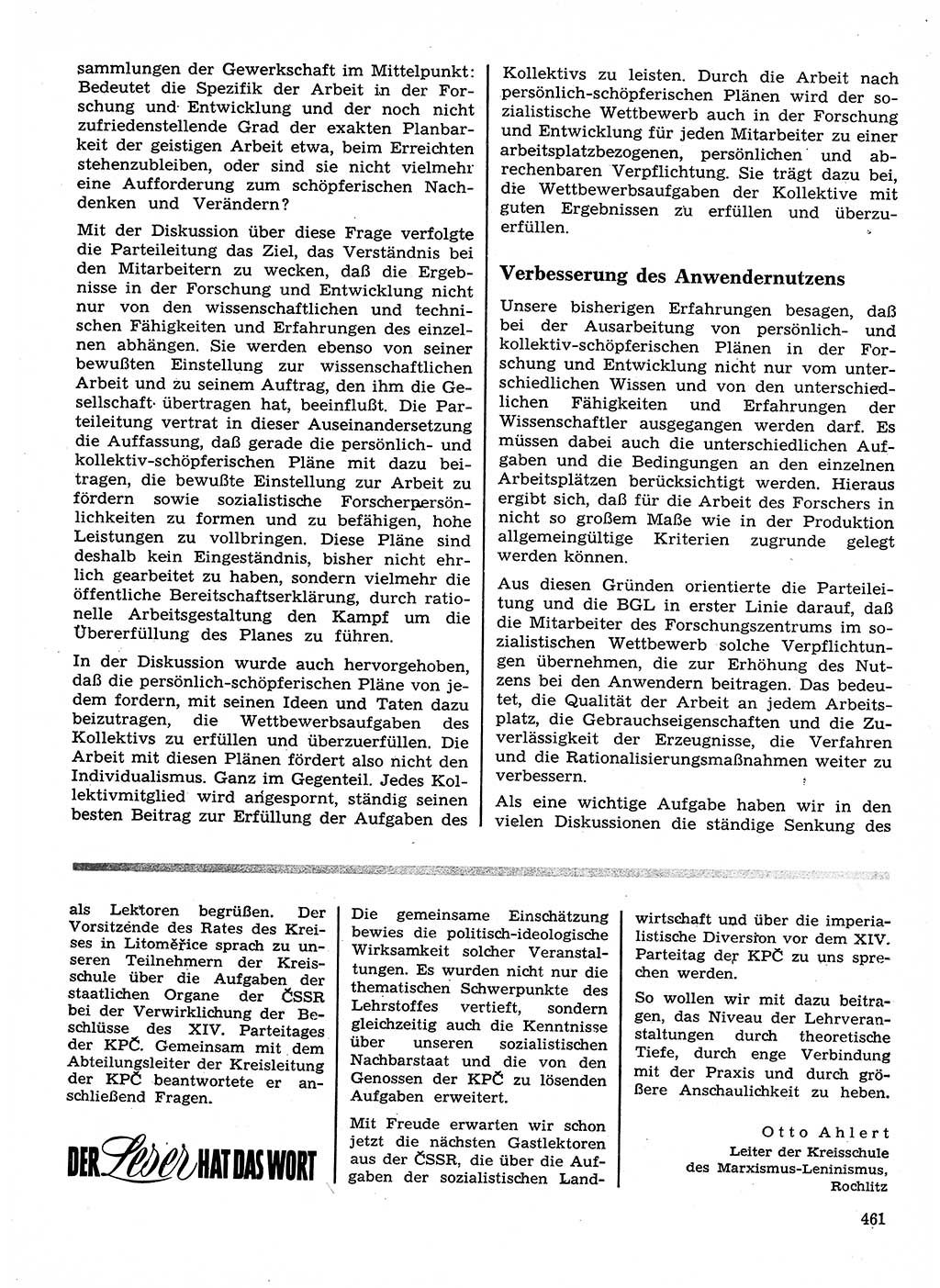 Neuer Weg (NW), Organ des Zentralkomitees (ZK) der SED (Sozialistische Einheitspartei Deutschlands) für Fragen des Parteilebens, 28. Jahrgang [Deutsche Demokratische Republik (DDR)] 1973, Seite 461 (NW ZK SED DDR 1973, S. 461)