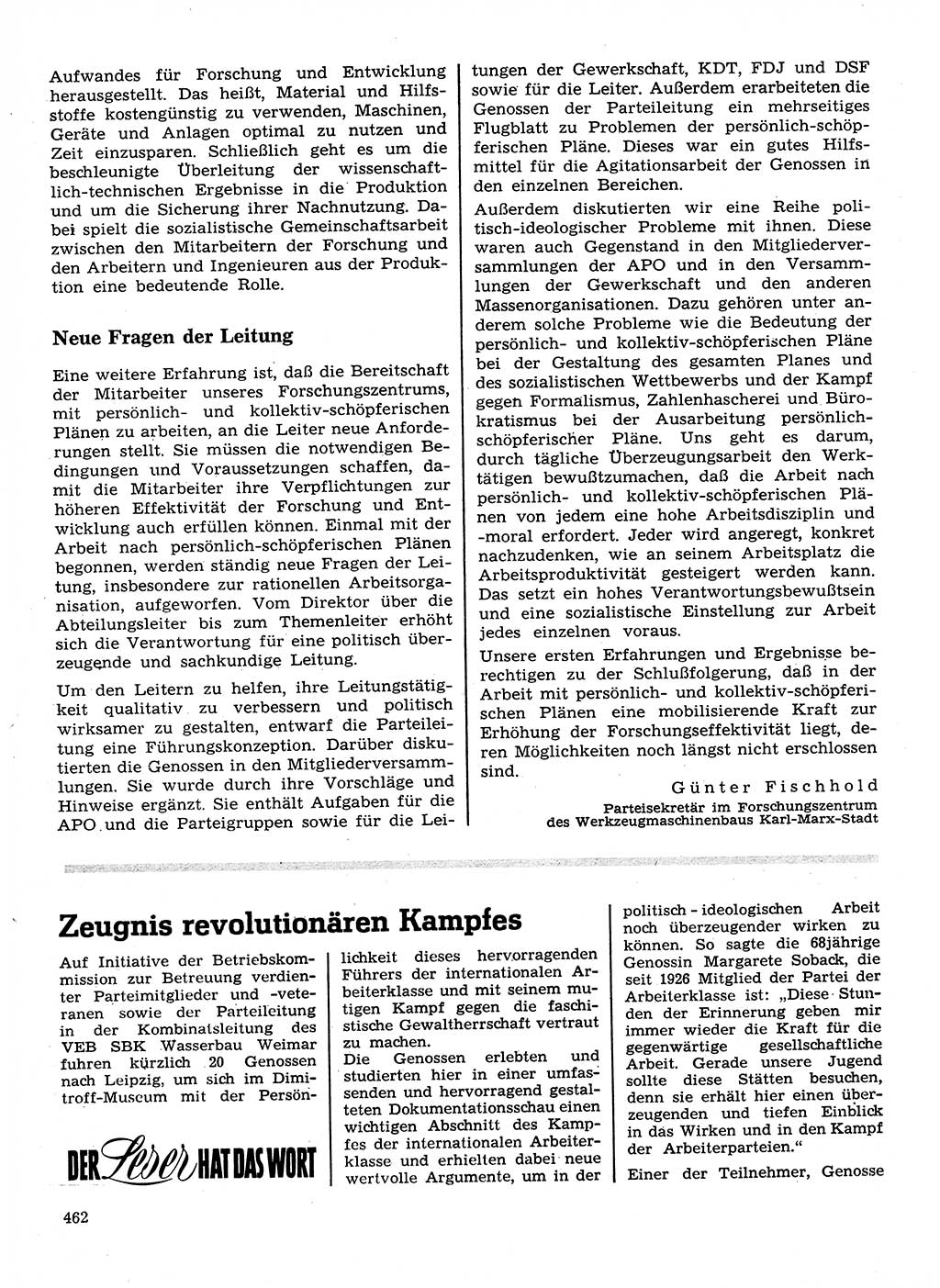 Neuer Weg (NW), Organ des Zentralkomitees (ZK) der SED (Sozialistische Einheitspartei Deutschlands) für Fragen des Parteilebens, 28. Jahrgang [Deutsche Demokratische Republik (DDR)] 1973, Seite 462 (NW ZK SED DDR 1973, S. 462)