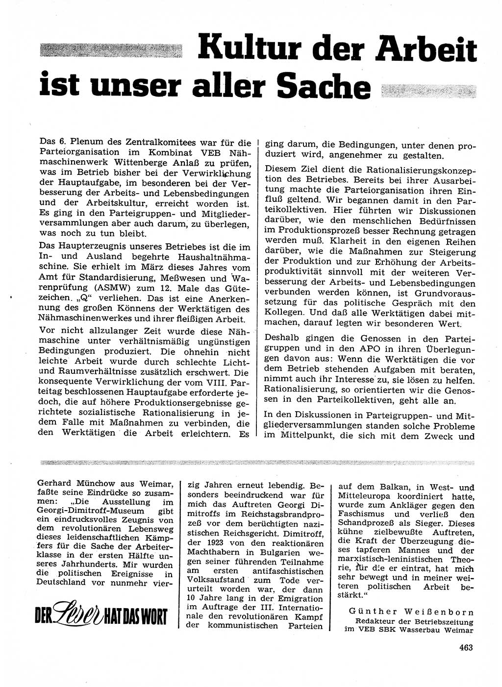 Neuer Weg (NW), Organ des Zentralkomitees (ZK) der SED (Sozialistische Einheitspartei Deutschlands) für Fragen des Parteilebens, 28. Jahrgang [Deutsche Demokratische Republik (DDR)] 1973, Seite 463 (NW ZK SED DDR 1973, S. 463)