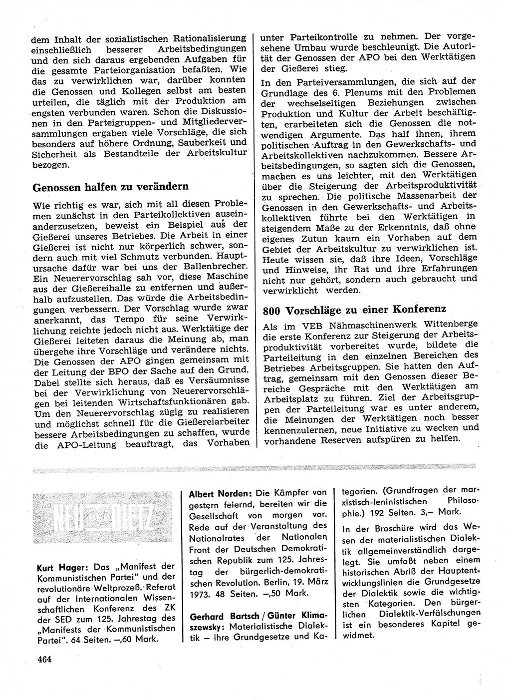 Neuer Weg (NW), Organ des Zentralkomitees (ZK) der SED (Sozialistische Einheitspartei Deutschlands) für Fragen des Parteilebens, 28. Jahrgang [Deutsche Demokratische Republik (DDR)] 1973, Seite 464 (NW ZK SED DDR 1973, S. 464)
