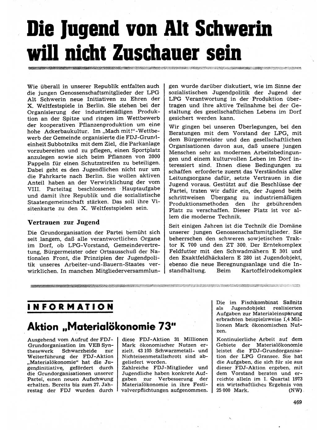 Neuer Weg (NW), Organ des Zentralkomitees (ZK) der SED (Sozialistische Einheitspartei Deutschlands) für Fragen des Parteilebens, 28. Jahrgang [Deutsche Demokratische Republik (DDR)] 1973, Seite 469 (NW ZK SED DDR 1973, S. 469)