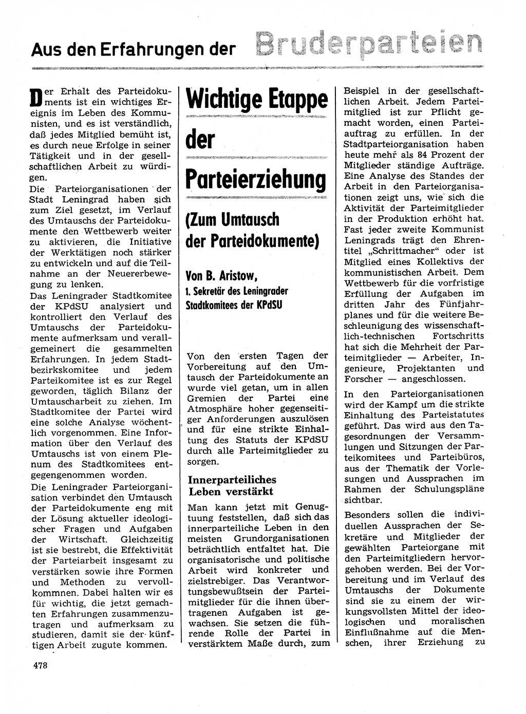 Neuer Weg (NW), Organ des Zentralkomitees (ZK) der SED (Sozialistische Einheitspartei Deutschlands) für Fragen des Parteilebens, 28. Jahrgang [Deutsche Demokratische Republik (DDR)] 1973, Seite 478 (NW ZK SED DDR 1973, S. 478)