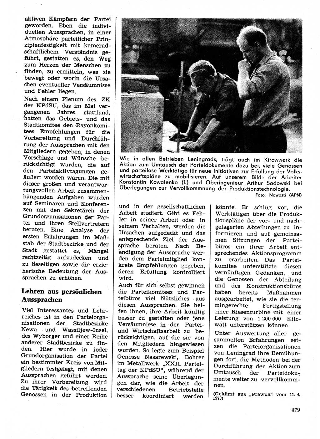 Neuer Weg (NW), Organ des Zentralkomitees (ZK) der SED (Sozialistische Einheitspartei Deutschlands) für Fragen des Parteilebens, 28. Jahrgang [Deutsche Demokratische Republik (DDR)] 1973, Seite 479 (NW ZK SED DDR 1973, S. 479)