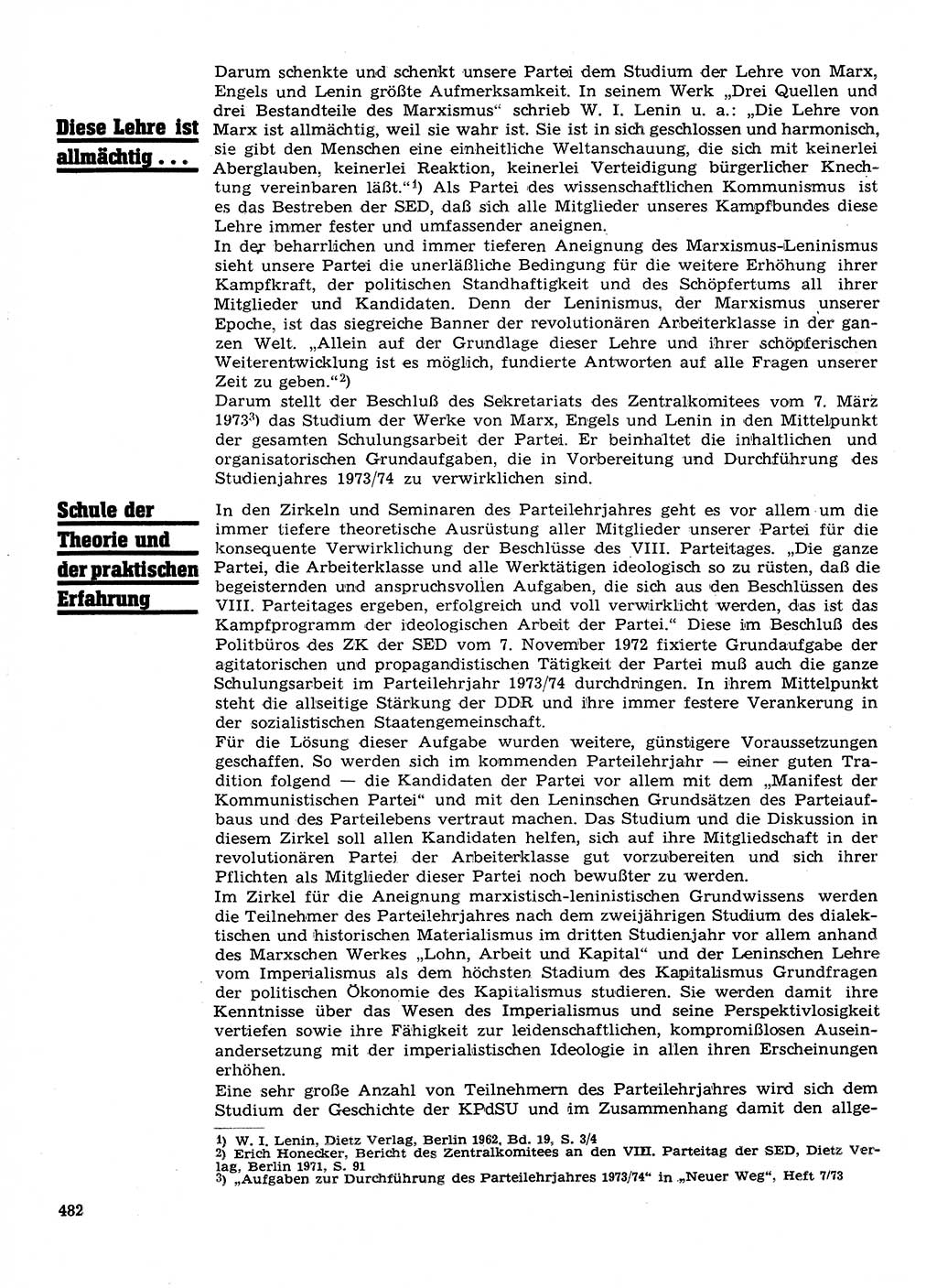 Neuer Weg (NW), Organ des Zentralkomitees (ZK) der SED (Sozialistische Einheitspartei Deutschlands) für Fragen des Parteilebens, 28. Jahrgang [Deutsche Demokratische Republik (DDR)] 1973, Seite 482 (NW ZK SED DDR 1973, S. 482)