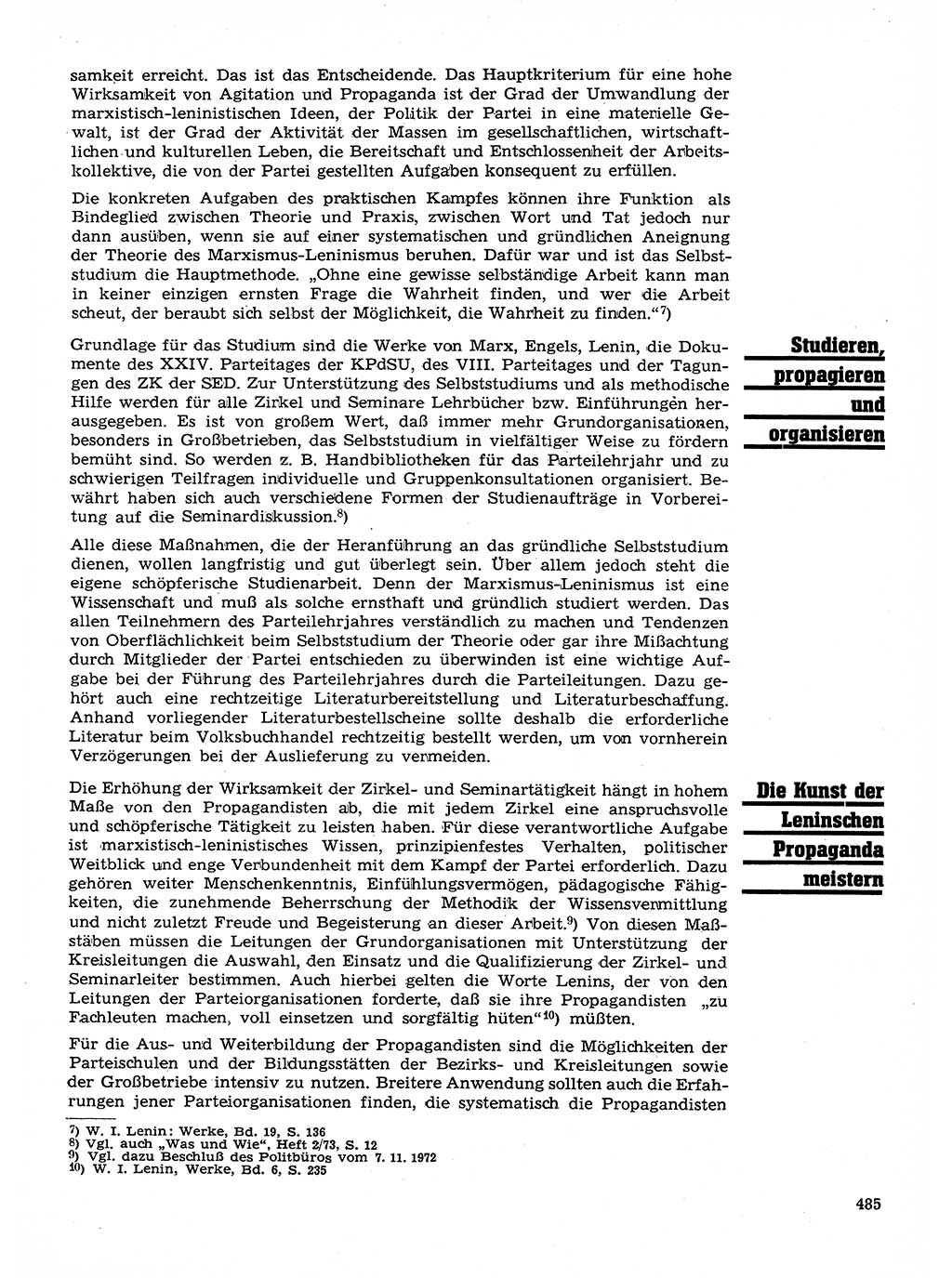 Neuer Weg (NW), Organ des Zentralkomitees (ZK) der SED (Sozialistische Einheitspartei Deutschlands) für Fragen des Parteilebens, 28. Jahrgang [Deutsche Demokratische Republik (DDR)] 1973, Seite 485 (NW ZK SED DDR 1973, S. 485)