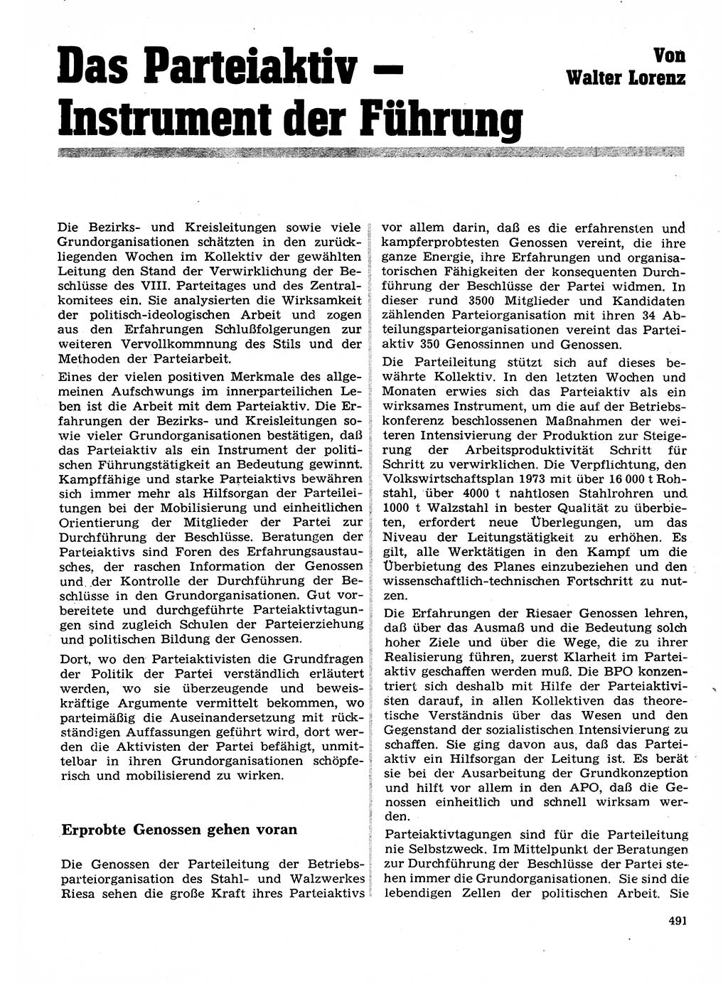 Neuer Weg (NW), Organ des Zentralkomitees (ZK) der SED (Sozialistische Einheitspartei Deutschlands) für Fragen des Parteilebens, 28. Jahrgang [Deutsche Demokratische Republik (DDR)] 1973, Seite 491 (NW ZK SED DDR 1973, S. 491)