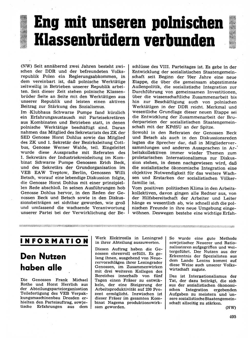 Neuer Weg (NW), Organ des Zentralkomitees (ZK) der SED (Sozialistische Einheitspartei Deutschlands) für Fragen des Parteilebens, 28. Jahrgang [Deutsche Demokratische Republik (DDR)] 1973, Seite 495 (NW ZK SED DDR 1973, S. 495)