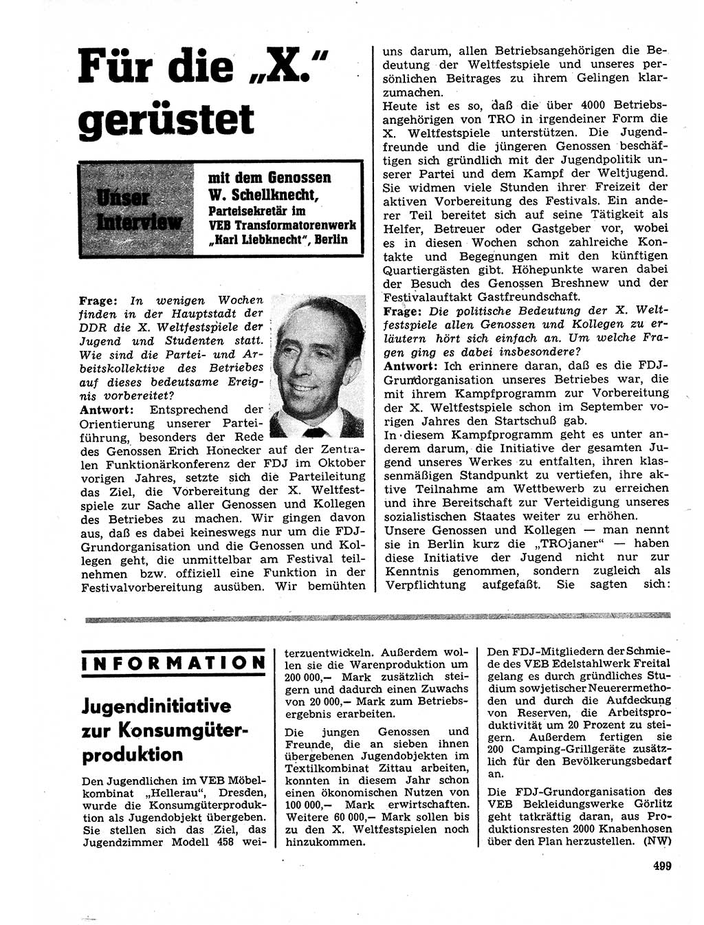 Neuer Weg (NW), Organ des Zentralkomitees (ZK) der SED (Sozialistische Einheitspartei Deutschlands) für Fragen des Parteilebens, 28. Jahrgang [Deutsche Demokratische Republik (DDR)] 1973, Seite 499 (NW ZK SED DDR 1973, S. 499)