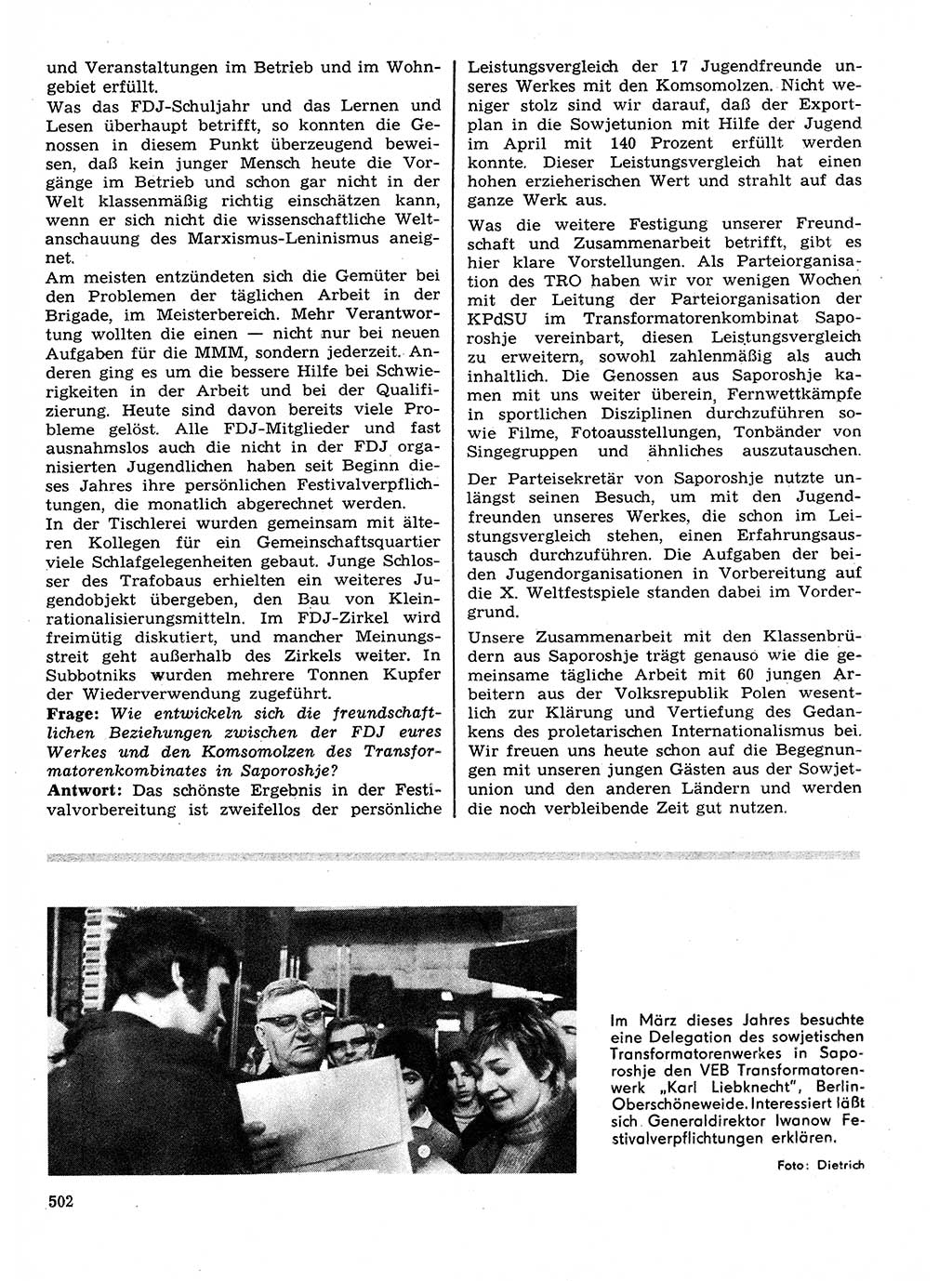 Neuer Weg (NW), Organ des Zentralkomitees (ZK) der SED (Sozialistische Einheitspartei Deutschlands) für Fragen des Parteilebens, 28. Jahrgang [Deutsche Demokratische Republik (DDR)] 1973, Seite 502 (NW ZK SED DDR 1973, S. 502)