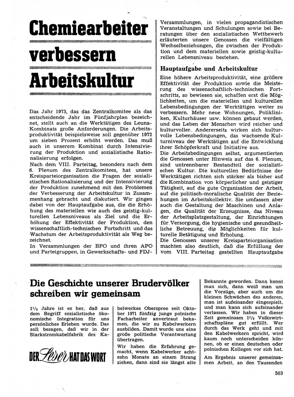 Neuer Weg (NW), Organ des Zentralkomitees (ZK) der SED (Sozialistische Einheitspartei Deutschlands) für Fragen des Parteilebens, 28. Jahrgang [Deutsche Demokratische Republik (DDR)] 1973, Seite 503 (NW ZK SED DDR 1973, S. 503)