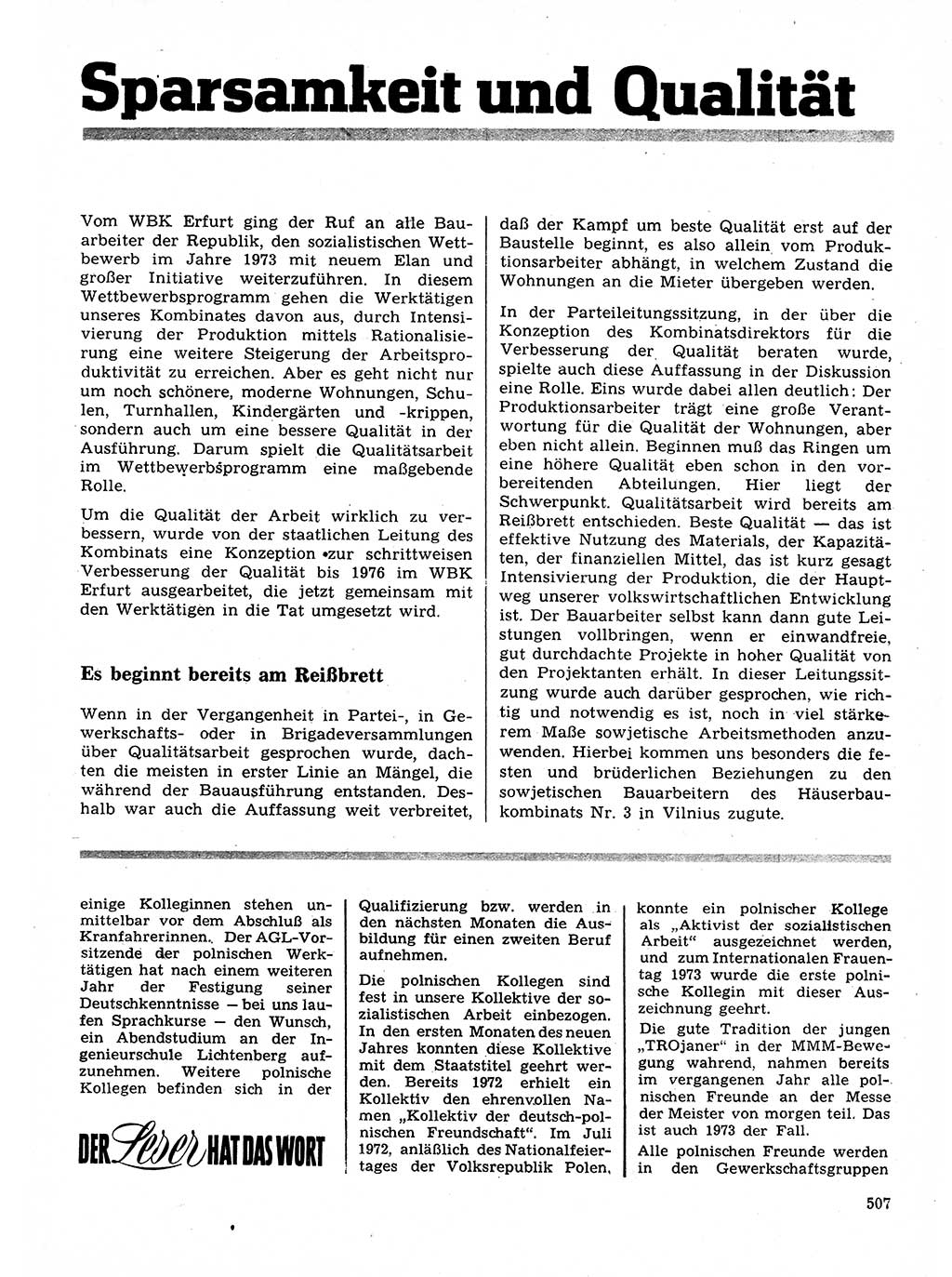 Neuer Weg (NW), Organ des Zentralkomitees (ZK) der SED (Sozialistische Einheitspartei Deutschlands) für Fragen des Parteilebens, 28. Jahrgang [Deutsche Demokratische Republik (DDR)] 1973, Seite 507 (NW ZK SED DDR 1973, S. 507)
