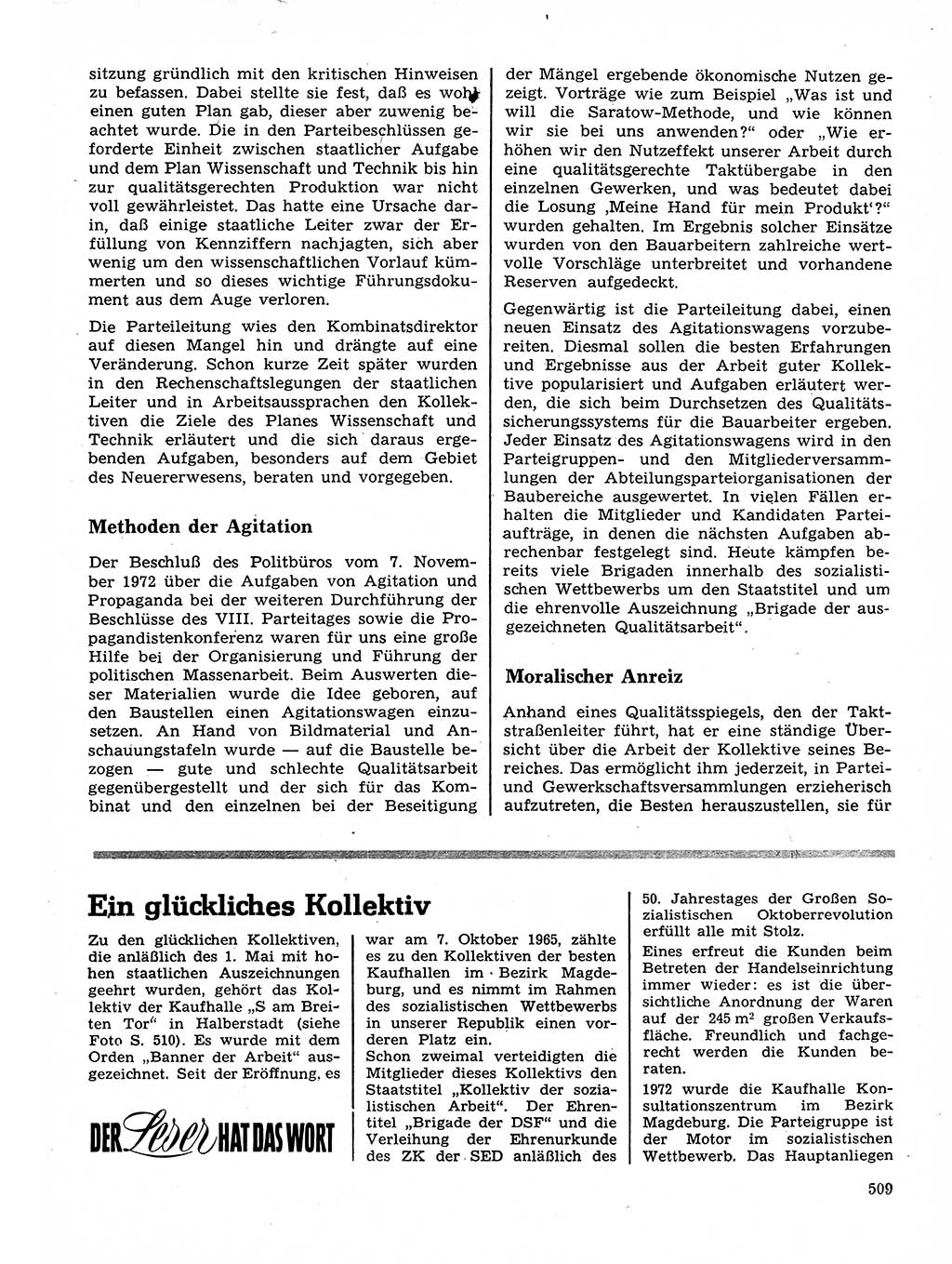 Neuer Weg (NW), Organ des Zentralkomitees (ZK) der SED (Sozialistische Einheitspartei Deutschlands) für Fragen des Parteilebens, 28. Jahrgang [Deutsche Demokratische Republik (DDR)] 1973, Seite 509 (NW ZK SED DDR 1973, S. 509)