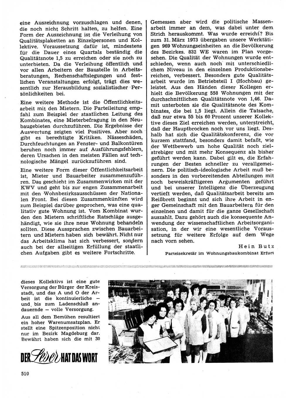 Neuer Weg (NW), Organ des Zentralkomitees (ZK) der SED (Sozialistische Einheitspartei Deutschlands) für Fragen des Parteilebens, 28. Jahrgang [Deutsche Demokratische Republik (DDR)] 1973, Seite 510 (NW ZK SED DDR 1973, S. 510)