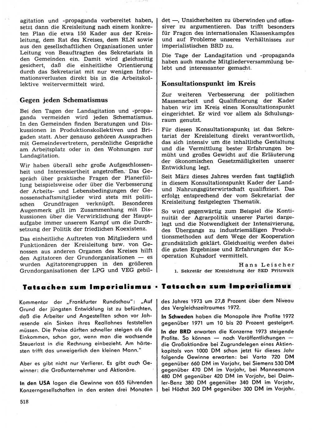 Neuer Weg (NW), Organ des Zentralkomitees (ZK) der SED (Sozialistische Einheitspartei Deutschlands) für Fragen des Parteilebens, 28. Jahrgang [Deutsche Demokratische Republik (DDR)] 1973, Seite 518 (NW ZK SED DDR 1973, S. 518)