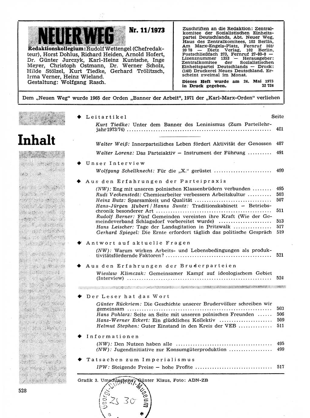 Neuer Weg (NW), Organ des Zentralkomitees (ZK) der SED (Sozialistische Einheitspartei Deutschlands) für Fragen des Parteilebens, 28. Jahrgang [Deutsche Demokratische Republik (DDR)] 1973, Seite 528 (NW ZK SED DDR 1973, S. 528)