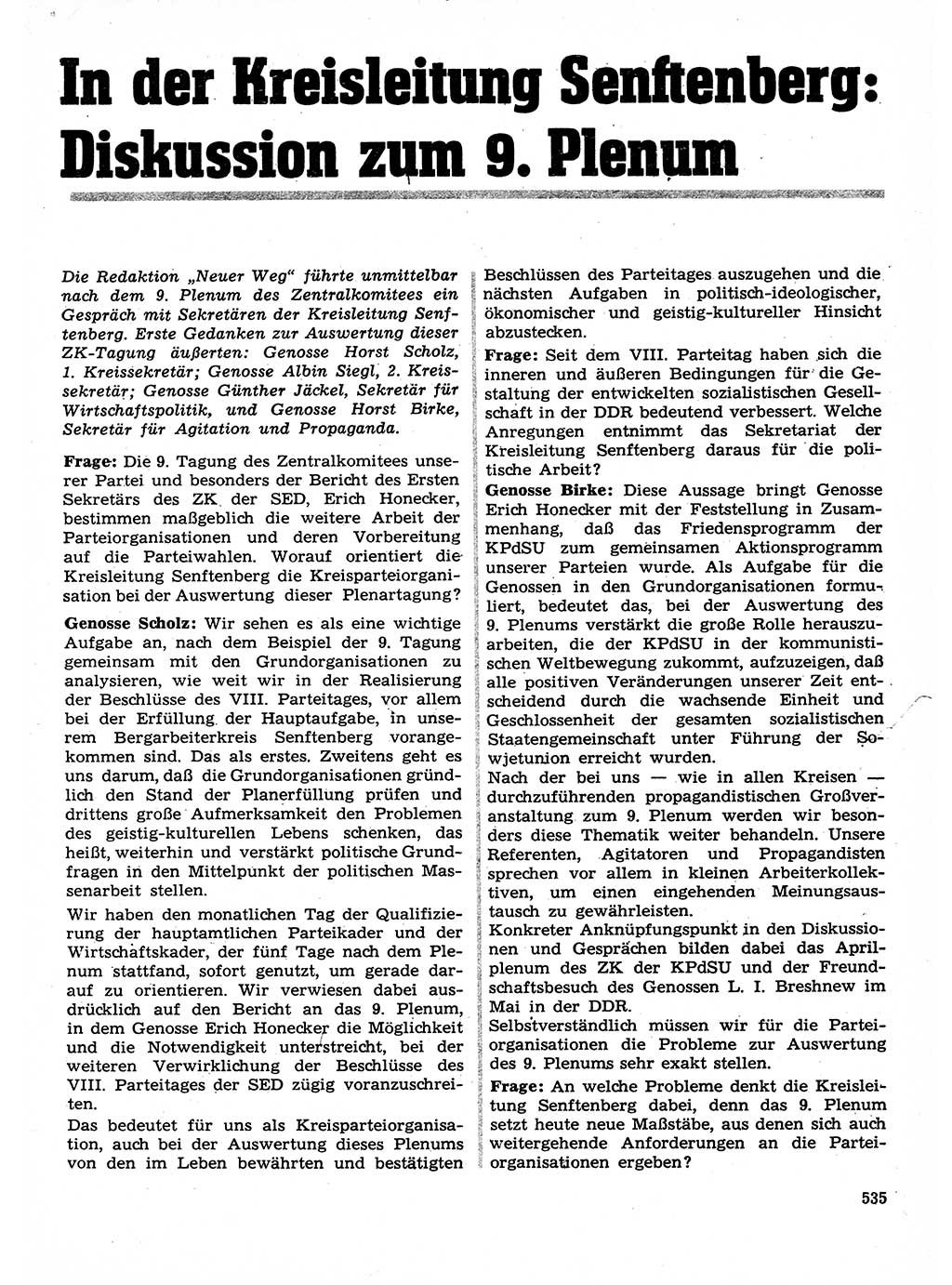 Neuer Weg (NW), Organ des Zentralkomitees (ZK) der SED (Sozialistische Einheitspartei Deutschlands) für Fragen des Parteilebens, 28. Jahrgang [Deutsche Demokratische Republik (DDR)] 1973, Seite 535 (NW ZK SED DDR 1973, S. 535)