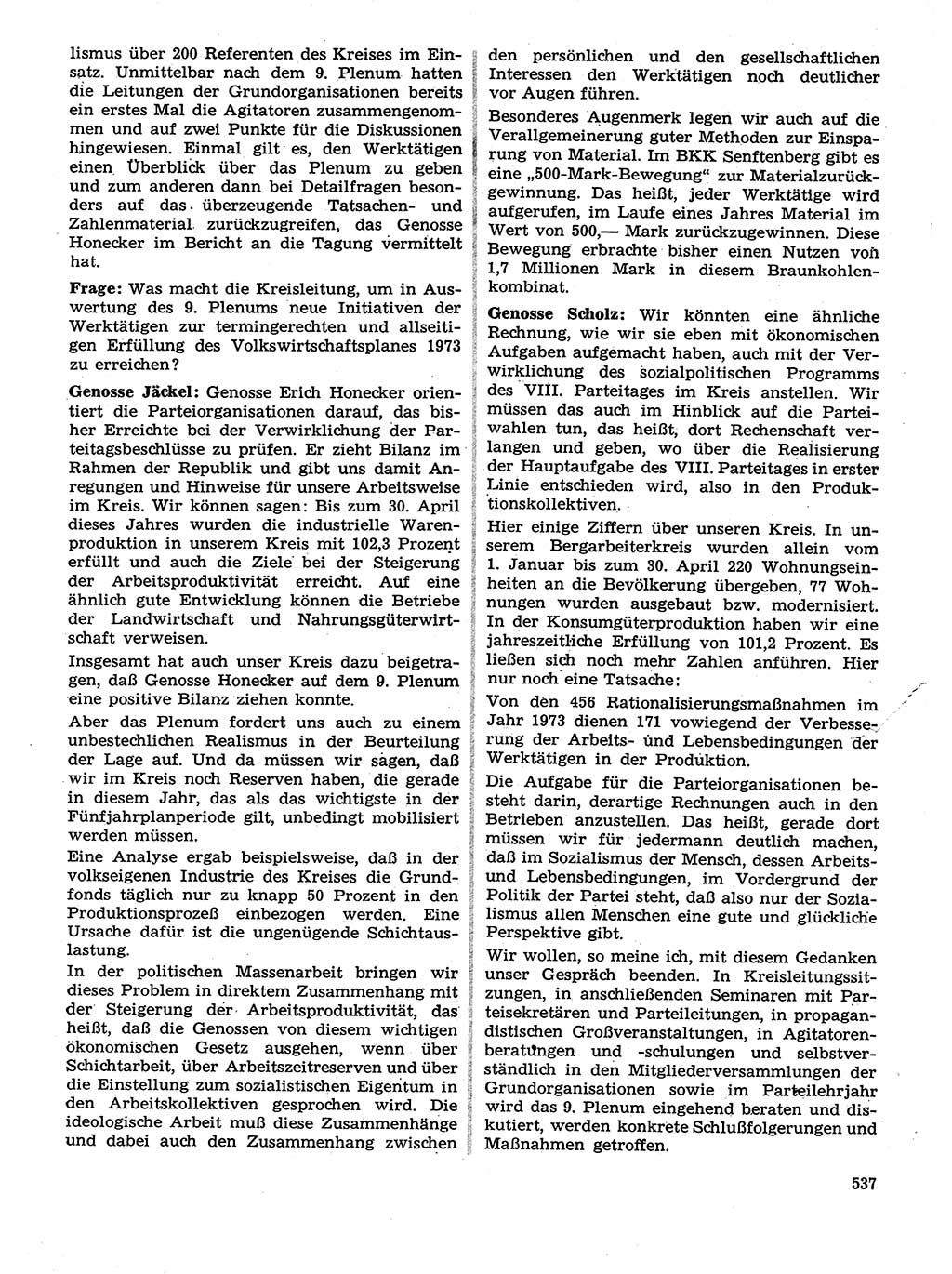 Neuer Weg (NW), Organ des Zentralkomitees (ZK) der SED (Sozialistische Einheitspartei Deutschlands) für Fragen des Parteilebens, 28. Jahrgang [Deutsche Demokratische Republik (DDR)] 1973, Seite 537 (NW ZK SED DDR 1973, S. 537)