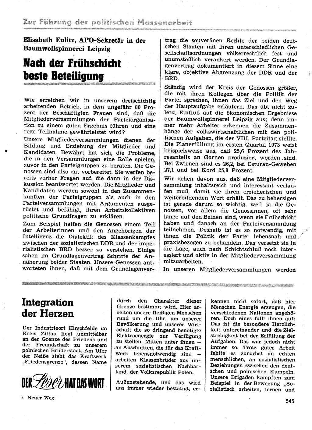 Neuer Weg (NW), Organ des Zentralkomitees (ZK) der SED (Sozialistische Einheitspartei Deutschlands) für Fragen des Parteilebens, 28. Jahrgang [Deutsche Demokratische Republik (DDR)] 1973, Seite 545 (NW ZK SED DDR 1973, S. 545)