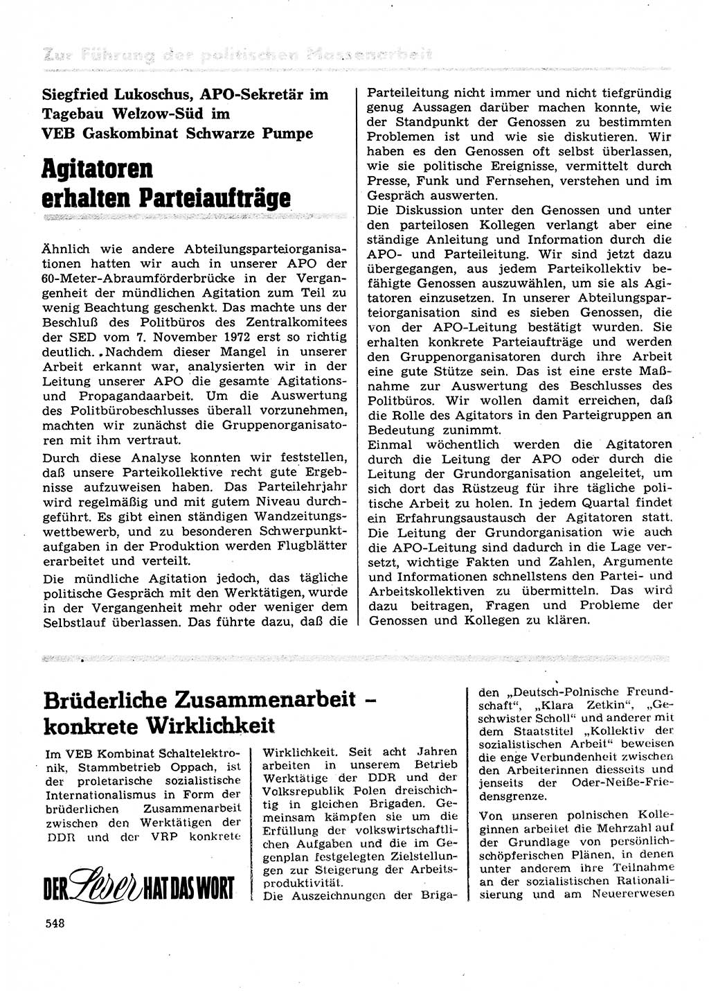 Neuer Weg (NW), Organ des Zentralkomitees (ZK) der SED (Sozialistische Einheitspartei Deutschlands) für Fragen des Parteilebens, 28. Jahrgang [Deutsche Demokratische Republik (DDR)] 1973, Seite 548 (NW ZK SED DDR 1973, S. 548)