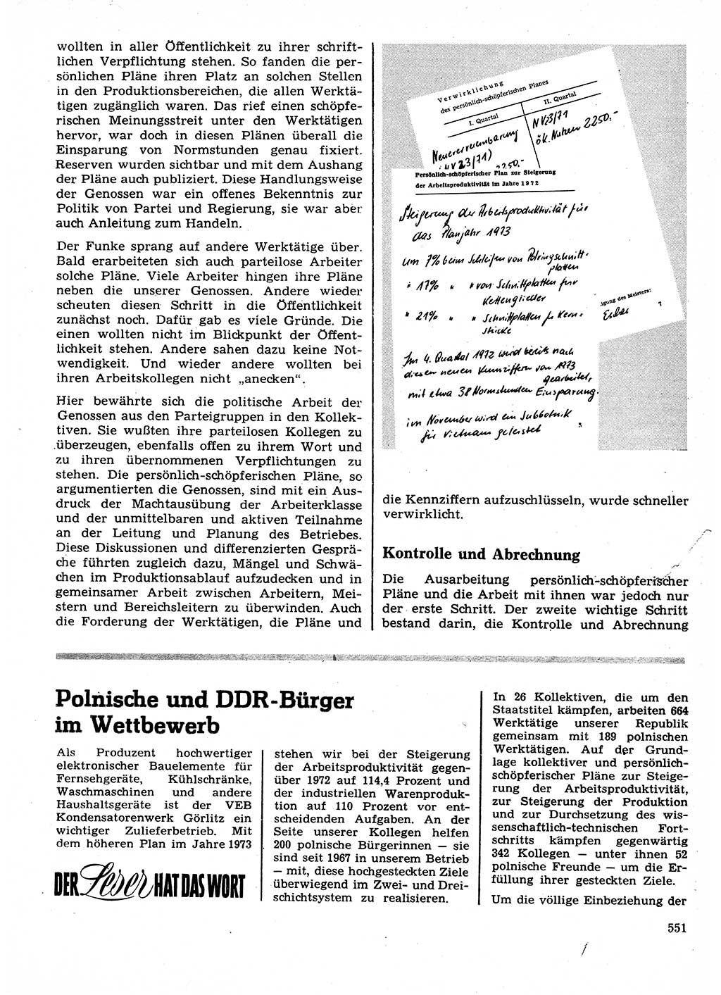 Neuer Weg (NW), Organ des Zentralkomitees (ZK) der SED (Sozialistische Einheitspartei Deutschlands) für Fragen des Parteilebens, 28. Jahrgang [Deutsche Demokratische Republik (DDR)] 1973, Seite 551 (NW ZK SED DDR 1973, S. 551)
