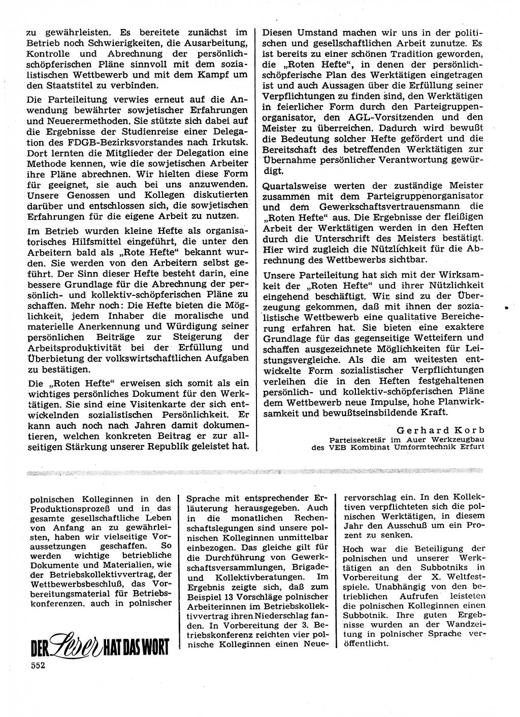 Neuer Weg (NW), Organ des Zentralkomitees (ZK) der SED (Sozialistische Einheitspartei Deutschlands) für Fragen des Parteilebens, 28. Jahrgang [Deutsche Demokratische Republik (DDR)] 1973, Seite 552 (NW ZK SED DDR 1973, S. 552)