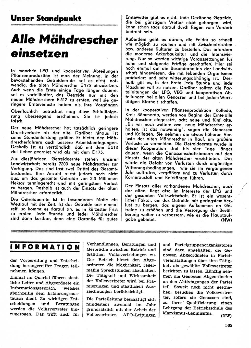 Neuer Weg (NW), Organ des Zentralkomitees (ZK) der SED (Sozialistische Einheitspartei Deutschlands) für Fragen des Parteilebens, 28. Jahrgang [Deutsche Demokratische Republik (DDR)] 1973, Seite 565 (NW ZK SED DDR 1973, S. 565)