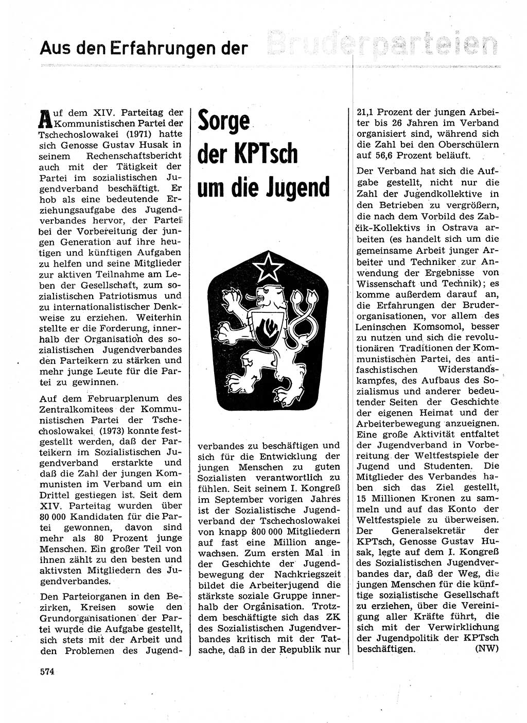Neuer Weg (NW), Organ des Zentralkomitees (ZK) der SED (Sozialistische Einheitspartei Deutschlands) für Fragen des Parteilebens, 28. Jahrgang [Deutsche Demokratische Republik (DDR)] 1973, Seite 574 (NW ZK SED DDR 1973, S. 574)