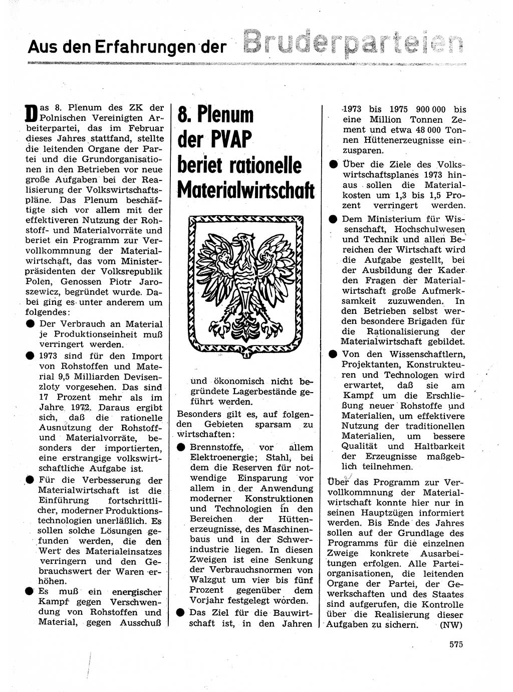 Neuer Weg (NW), Organ des Zentralkomitees (ZK) der SED (Sozialistische Einheitspartei Deutschlands) für Fragen des Parteilebens, 28. Jahrgang [Deutsche Demokratische Republik (DDR)] 1973, Seite 575 (NW ZK SED DDR 1973, S. 575)