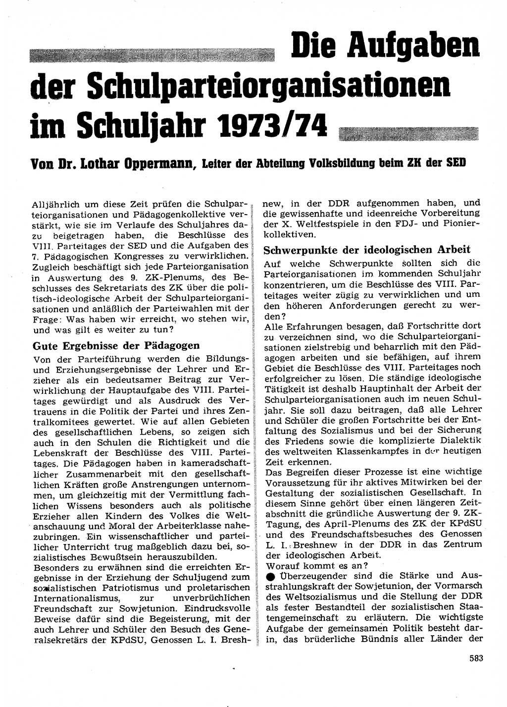 Neuer Weg (NW), Organ des Zentralkomitees (ZK) der SED (Sozialistische Einheitspartei Deutschlands) für Fragen des Parteilebens, 28. Jahrgang [Deutsche Demokratische Republik (DDR)] 1973, Seite 583 (NW ZK SED DDR 1973, S. 583)