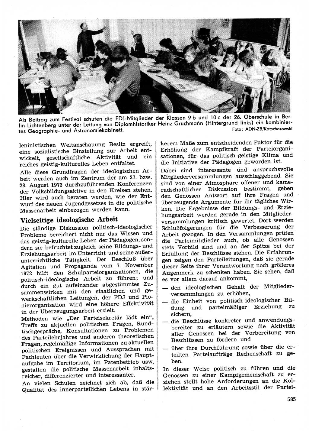 Neuer Weg (NW), Organ des Zentralkomitees (ZK) der SED (Sozialistische Einheitspartei Deutschlands) für Fragen des Parteilebens, 28. Jahrgang [Deutsche Demokratische Republik (DDR)] 1973, Seite 585 (NW ZK SED DDR 1973, S. 585)
