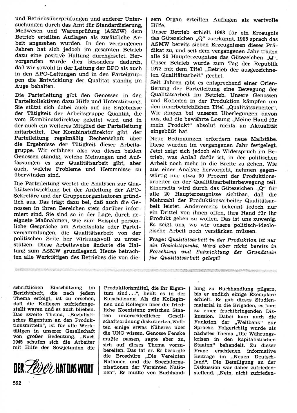 Neuer Weg (NW), Organ des Zentralkomitees (ZK) der SED (Sozialistische Einheitspartei Deutschlands) für Fragen des Parteilebens, 28. Jahrgang [Deutsche Demokratische Republik (DDR)] 1973, Seite 592 (NW ZK SED DDR 1973, S. 592)